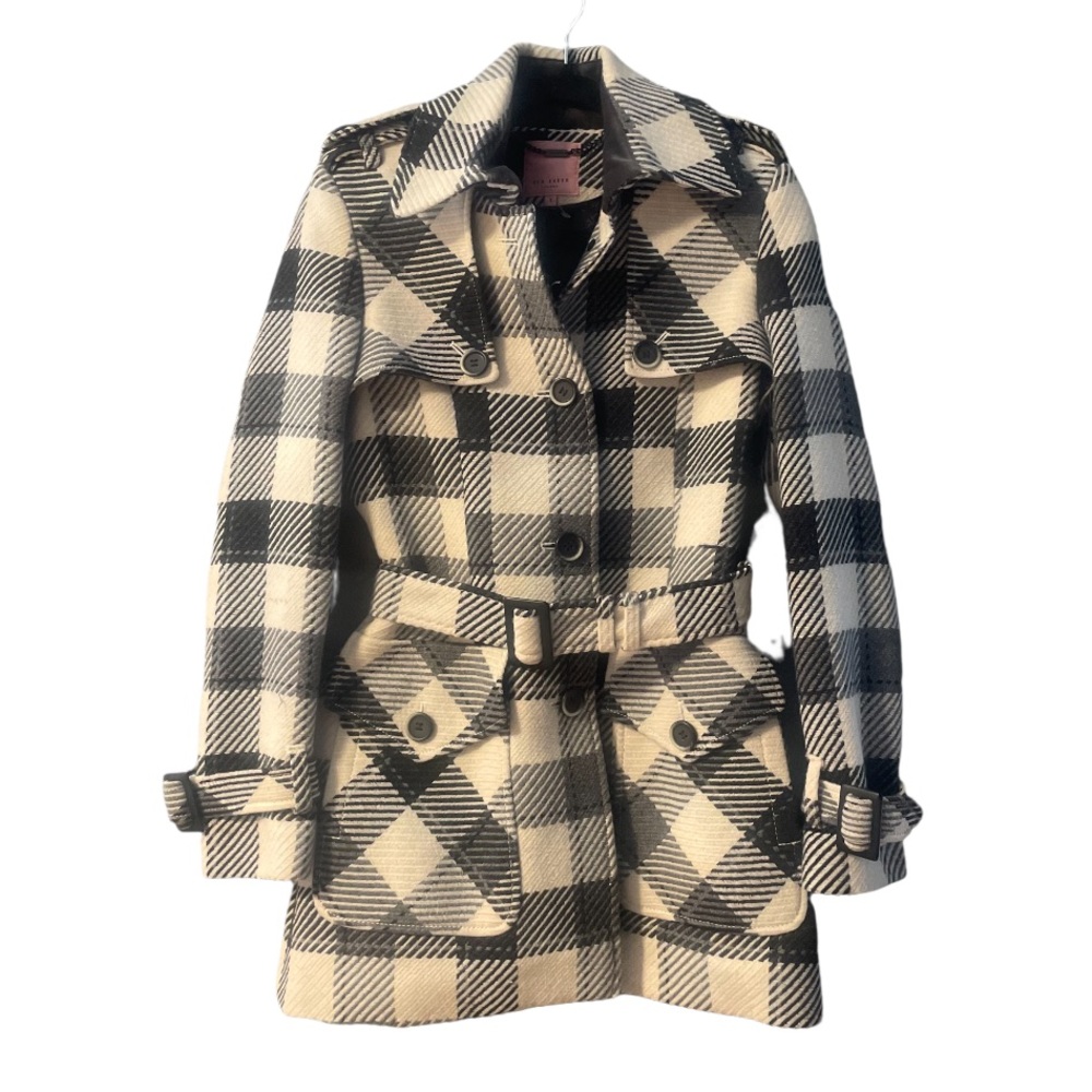 Ted Baker London Black and White Checkered Pea Coat